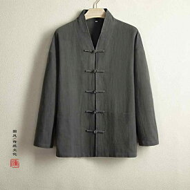 チャイニーズ スタイル メンズ シャツ 春 チャイナ風 綿 麻 リネン 道教 ローブ レトロ 中国 唐 シャツ トップス 漢服 禅 ジャケット 大きいサイズ 無地