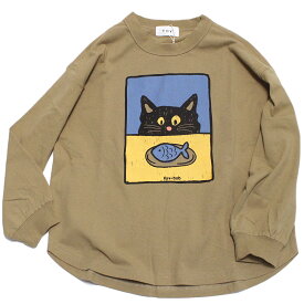 【子供服 フォブ FOV キッズ】 あす楽 【FOVBOB】cat L/S Tシャツ ベージュ(BE)