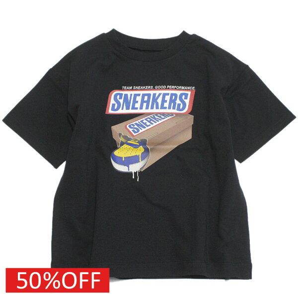 【オーシャンアンドグラウンド/子供服/キッズ/ジュニア/ocean＆ground/アウトレット/OUTLET/SALE】  セール 【50%OFF】  CCOKIE＆SNEAKERSプリントTシャツ ブラック(BK)