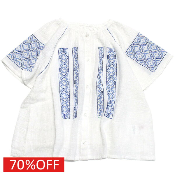 【デニム＆ダンガリー DENIM DUNGAREE デニムダンガリー DD 子供服 親子 】  セール 【70%OFF】  ガーゼ シシュウ ブラウス 1W白