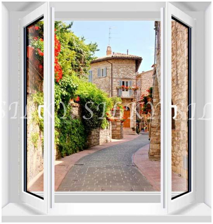 楽天市場 オーダーメイド 窓 ウィンドーシリーズ防水 縦長 ヨーロッパの路地裏 ウォール ステッカー ポスター シール 裏が透けない 自然 はがせる 壁紙 壁シール 防水 ヨーロッパ 花 草 街 お風呂 風景 はがせる壁紙 貼ってはがせる壁紙 壁 シトラス 中国コスメ