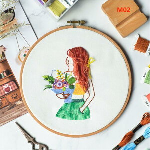刺繍キッ DIY 内径 15cm ししゅうキット 刺しゅう クロスステッチ 手作り クロスステッチ 花柄 図案 バラ 手芸キット フランス刺繍糸 針 サンプラー 刺繍枠付き 簡単 立体パンジーの美少女柄