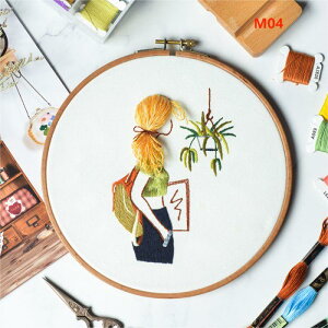 刺繍キッ DIY 内径 15cm ししゅうキット 刺しゅう クロスステッチ 手作り クロスステッチ 花柄 図案 バラ 手芸キット フランス刺繍糸 針 サンプラー 刺繍枠付き 簡単 立体パンジーの美少女柄