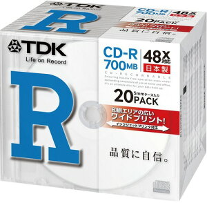TDK CD-R 700MB 48X �z���C�g���C�h�v�����^�u�� ���{�� 20�� 5mm�P�[�X���� CD-R80PWDX20B
