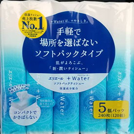 【ソフトパックタイプ】日本製 エリエール プラスウォーター 保湿成分配合 5個パック240枚（120組）