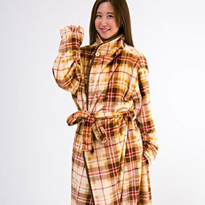 アイリスプラザ fondan 着る毛布 ポケット・ベルト付 特製BOX入り Lサイズ 着丈170cm チェック柄 ベージュ×ブラウン 静電気防止 洗え