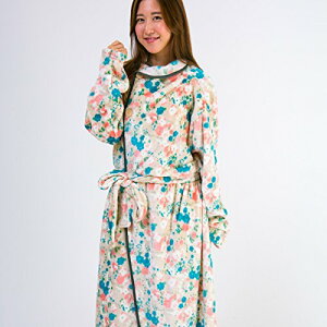 アイリスプラザ fondan 着る毛布 ポケット・ベルト付 特製BOX入り Lサイズ 着丈170cm 花柄 グレー 静電気防止 洗える フランネルマイ