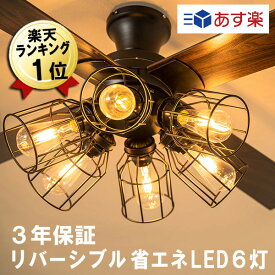 あす楽 シーリングファン フィラメントLED 6灯 ブラック 黒 JE-CF048-BK リモコン付き 木目 リバーシブル JAVALO ELF シーリングライト おしゃれ レトロ モダン サーキュレーター インテリア シーリングファンライト 天井照明 天井ファン 照明 扇風機 6畳 7畳 8畳 リビング