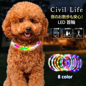 [Civil Life] 首輪 光る 犬 光る首輪 【7色 レインボー】長さ71cm カット自由 led 首輪 光る 光る 首輪 led USB充電式 LED光る首輪 LEDライト首輪 散歩 防水 猫 ワンちゃんの安全対策 サイズ調整可 発光首輪 事故防止