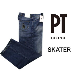 【SALE30％以上OFF】【3シーズン】PT TORINO SKATER ワイドストレートデニム スケーターパンツ 裏ポケットに黒猫ワッペン 30-34 大きいサイズ コットン100％ ピーティートリノ 新定番