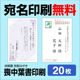 喪中はがき 20枚 宛名印刷無料 送料無料 差出人印刷 挨拶文変更可能 自由編集 喪中ハガキ印刷 官製はがき 胡蝶蘭官製はがき 印刷 寒中見舞い 年賀欠礼はがき 喪中ハガキ おしゃれ メール便送料無料　年賀状ソフト不要