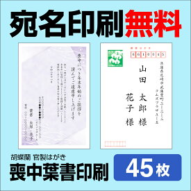 喪中はがき 45枚 宛名印刷無料 送料無料 差出人印刷 挨拶文変更可能 自由編集 喪中ハガキ印刷 官製はがき 胡蝶蘭官製はがき 印刷 寒中見舞い 年賀欠礼はがき 喪中ハガキ おしゃれ メール便送料無料　年賀状ソフト不要