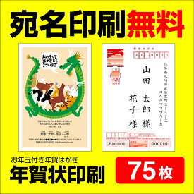 年賀状印刷 宛名印刷無料 75枚 年賀状 2024 お年玉 くじ付き 挨拶文変更可能 自由編集 年賀状印刷 年賀はがき 年賀ハガキ スタンプ 辰年 法人 年賀状ソフト不要