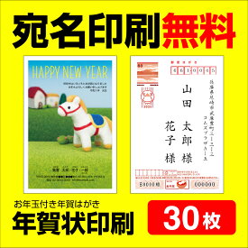 年賀状印刷 宛名印刷無料 30枚 年賀状 年賀状じまいにも対応 2026 お年玉 くじ付き 挨拶文変更可能 自由編集 年賀状印刷 年賀はがき 年賀ハガキ スタンプ 午年 法人
