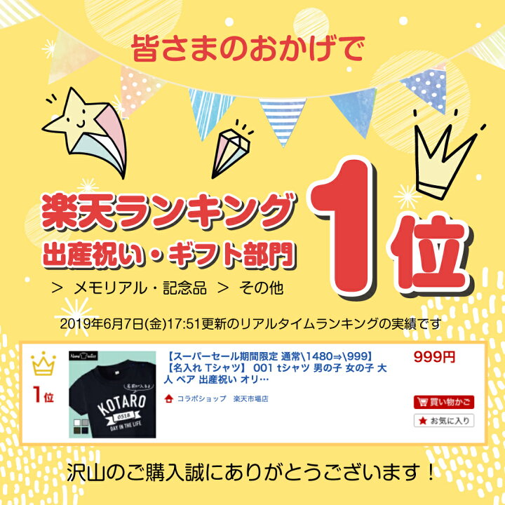 楽天市場 送料無料 名入れ Tシャツ ラッピング無料 ｔシャツ 男の子 女の子 出産祝い オリジナル ギフト 誕生 出産 子供 半袖 キッズ ベビー 服 トップス 名前入り カジュアル シンプル おしゃれ スイーツ 人気 大人 定番 お揃い 姉妹コーデ 27 コラボショップ 楽天