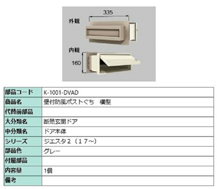 楽天市場】壁付防風ポストぐち 横型 / 1個入り 部品色：グレー K-1001 