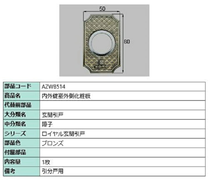楽天市場】内外錠室外側化粧板 / 1枚入り 部品色：ブロンズ AZWB514 