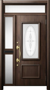 リシェント 玄関ドア3 断熱仕様 / 非防火 K2 C15型 木目調 片袖ランマ付中桟付ポスト付 特注寸法 W:1,176〜1,446mm × H:2,178〜2,600mm カバー工法 LIXIL