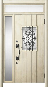 リシェント 玄関ドア3 断熱仕様 / 非防火 K4 D41型 木目調 片袖ランマ付 特注サイズ W:1,035〜1,446mm × H:1,974〜2,600mm カバー工法 LIXIL TOSTEM