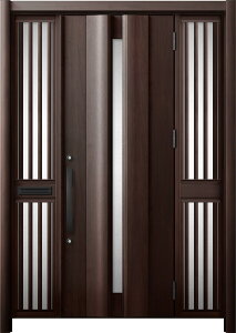 リシェント 玄関ドア3 断熱仕様 / 非防火 K2 G12型 木目調 両袖飾り 中桟付ポスト付 特注サイズ W:1,362〜1,695mm × H:1,739〜2,439mm カバー工法 LIXIL