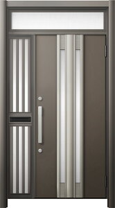 リシェント 玄関ドア3 断熱仕様 / 非防火 K2 G77型 木目調 片袖飾りランマ付中桟付ポスト付 特注寸法 W:1,013〜1,446mm × H:1,974〜2,600mm LIXIL