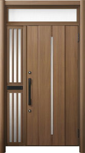 リシェント 玄関ドア3 断熱仕様 / 非防火 K4 M12型 木目調 片袖飾りランマ付中桟付ポスト付 特注寸法 W:1,063〜1,446mm × H:1,974〜2,600mm LIXIL