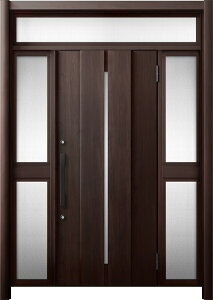 リシェント 玄関ドア3 断熱仕様 / 非防火 K2 M12型 木目調 両袖ランマ付中桟付ポスト無 特注サイズ W:1,080〜1,695mm × H:1,974〜2,600mm LIXIL TOSTEM