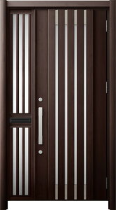 リシェント 玄関ドア3 断熱仕様 / 非防火 K2 M27型 アルミ色 片袖飾り 中桟付ポスト付 特注サイズ W:1,073〜1,336mm × H:1,739〜2,439mm カバー工法 LIXIL