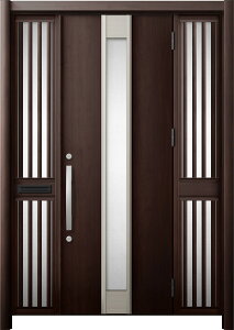 リシェント 玄関ドア3 断熱仕様 / 非防火 K2 M77型 木目調 両袖飾り 中桟付ポスト付 特注サイズ W:1,312〜1,695mm × H:1,739〜2,439mm カバー工法 LIXIL