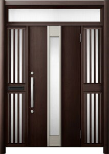 リシェント 玄関ドア3 断熱仕様 / 非防火 K4 M77型 アルミ色 両袖飾りランマ付中桟付ポスト付 特注寸法 W:1,312〜1,695mm × H:1,974〜2,600mm LIXIL TOSTEM