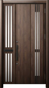 リシェント 玄関ドア3 断熱仕様 / 非防火 K4 M83型 木目調 片袖飾り 中桟付ポスト付 特注サイズ W:1,063〜1,336mm × H:1,839〜2,356mm カバー工法 LIXIL