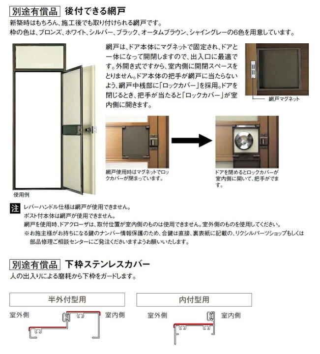 楽天市場】ロンカラーフラッシュドア ポスト・アイ付き ランマ付き 内 