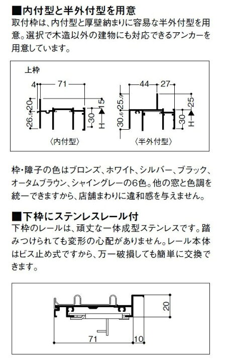 楽天市場】店舗引戸 内付型 4枚建て 中桟付き ランマなし 25622-4 W 
