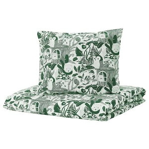 IKEA イケア ホワイト グリーン 森 シングル掛け布団カバーシングル150x200cm 枕カバー 50x60cm m60576805 SKOGSDUVA スコグスデューヴァ インテリア 寝具 収納 寝具 寝具カバー シーツ 寝具カバーセット