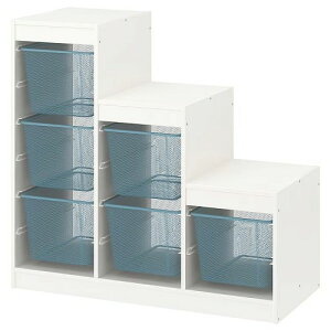 【セット商品】IKEA イケア TROFAST トロファスト 収納コンビネーション ホワイト グレーブルー メッシュボックスMサイズx6個 99x44x95cm big59477967 インテリア 収納家具 押入れ収納 収納ケース ボッ