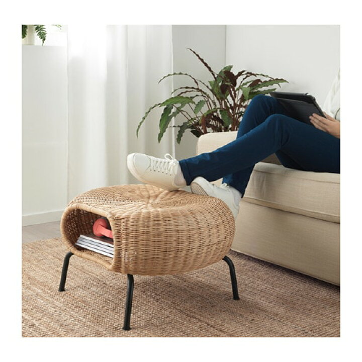 楽天市場】IKEA イケア オットマン 収納付き 籐 チャコール n80442966 