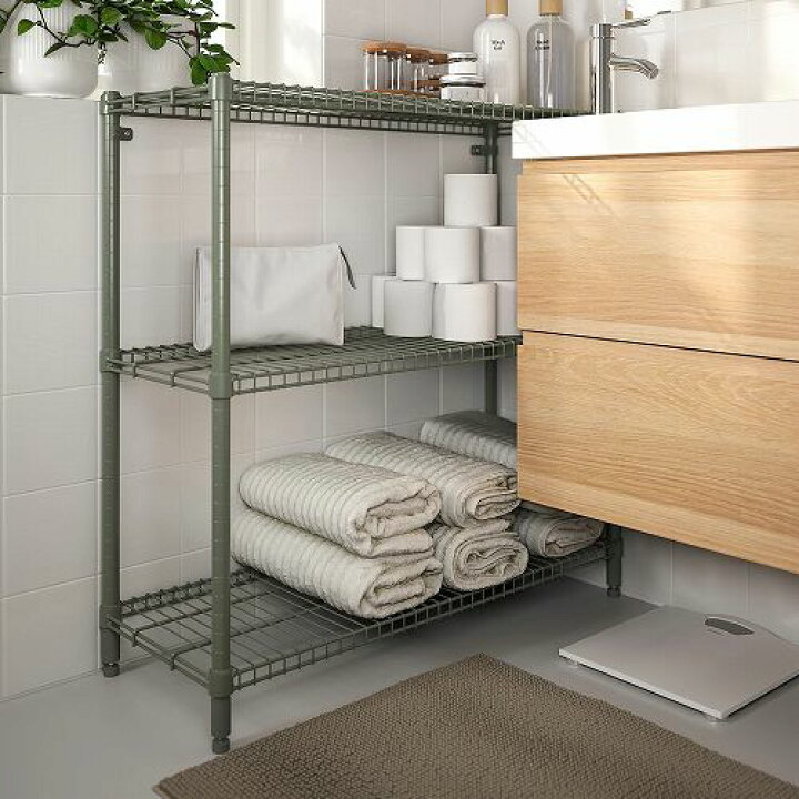 楽天市場】IKEA イケア シェルフユニット グレーグリーン92x36x94cm
