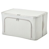 IKEA イケア 収納ケース 布地 ストライプ ホワイト グレー 34x51x28cm m80503912 HEMMAFIXARE ヘマフィク…
