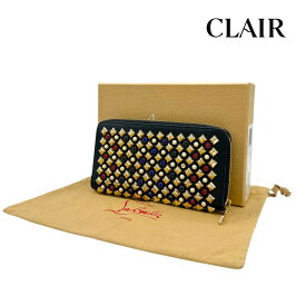 【中古】クリスチャンルブタン パネトーネ スパイク ラウンドファスナー長財布 3165136 ブラック×マルチカラースタッズ レディース メンズ Christian Louboutin