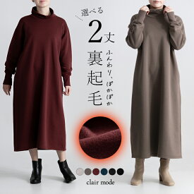 【楽天1位】 丈が選べる キレイめ裏起毛ワンピース 6色 M-L 洗える 長袖 レディースファッション ワンピース ロング丈 楽ちん ハイネック 裏起毛 ポケット付 体型カバー 暖かい リラックス 秋冬春 0114 【送料無料/再入荷】