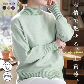 ★クーポン利用で3,420円★【新作/再入荷】 プレーティングハイネックニット 4色 M-L 洗える 長袖 レディースファッション トップス ニット セーター チュニック ハイネック タートルネック ソフトタッチ 体型カバー 配色 ストレッチ 春秋冬 4465 【送料無料】