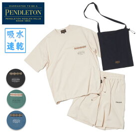 ★PENDLETON ペンドルトン Plating Single Jersey Tee & Shorts SET プレーティングシングルジャージーTシャツ&ショーツセット 4275-6011 【 Tシャツ 半袖 短パン 半ズボン ハーフパンツ 吸水速乾 収納バッグ 】