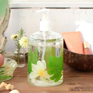 アクリルソープディスペンサー 液体用 プルメリア&モンステラお風呂 バスルーム トイレ 洗面所 ハワイアン 雑貨 ハワイ雑貨 おしゃれ