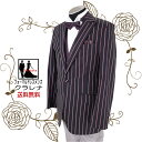 【完売御礼】濃紺 朱赤 白 ストライプ タキシード AL (MMm1092)(USED品)【中古】