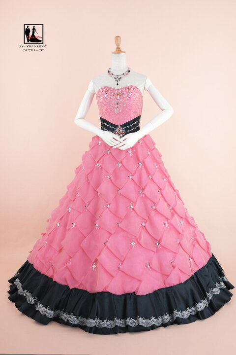 楽天市場 二次会 花嫁 ウエディング 演奏会 イブニングクラレナの ミニティアラ ネックレス イヤリング付き コーラルピンク 黒 ビジュー カラードレス 9号フリー Clc4664 中古 Used品 リサイクル 洋装 ドレス Cd9 Cd11 Cd13 フォーマルドレス