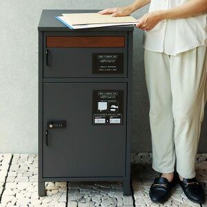 【メーカー直送】 おしゃれ 玄関 かわいい シンプル 郵便ポスト付 宅配ボックス Rufina(ルフィナ) ダークグレー PBX-052