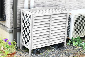 【メーカー直送】 谷村実業 リビングアウトシリーズ 木製エアコン室外機カバー ホワイト TAN-980(WH) 目隠し 節電 雨除け 大型