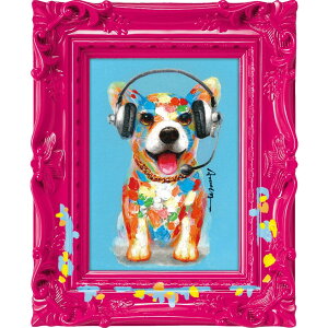 絵画 版画 額縁 おしゃれ オイルペイントアート 〜ペンキ デコフレーム シリーズ〜「DJドッグ」 OP-05813