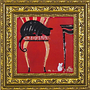 絵画 版画 額縁 おしゃれ ドミンゲス「ネズミのおでまし」 DO-04307 かわいい 猫 ねこ ネコ 可愛い ねずみ 動物