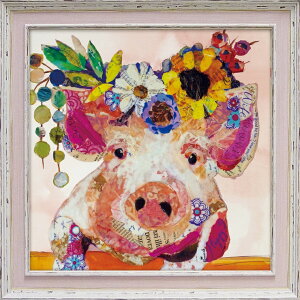 絵画 版画 額縁 おしゃれ エリザベス サンティレール「ミス ピギー」 ES-06504 豚 ぶた ブタ 動物 カラフル かわいい 可愛い